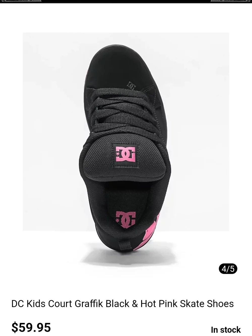 NEW DC Kids Court Graffik Black & Hot Pink Skate Shoes 6
